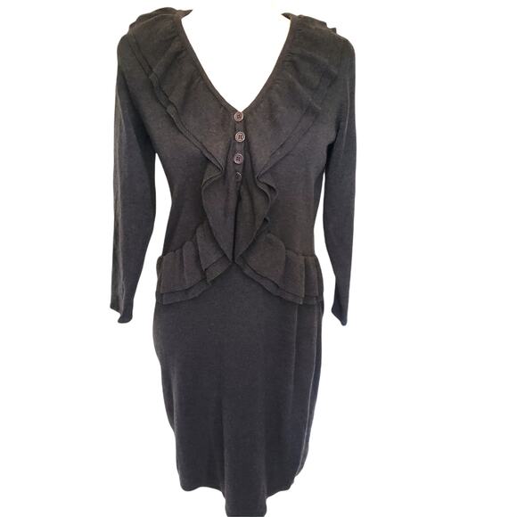 Calvin Klein Knit Dress Sz S Whimsigoth Ruffle Romantic Goth Witchy Gray Winter - Picture 1 of 12